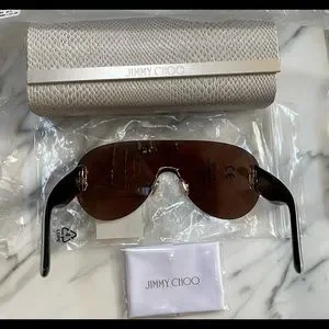JIMMY CHOO UNISEX LEOPARD AND METAL SHIELD SUNGLASSES Explore a Jimmy Choo Black Pony-Fur Leopard Andie Round  main image 3